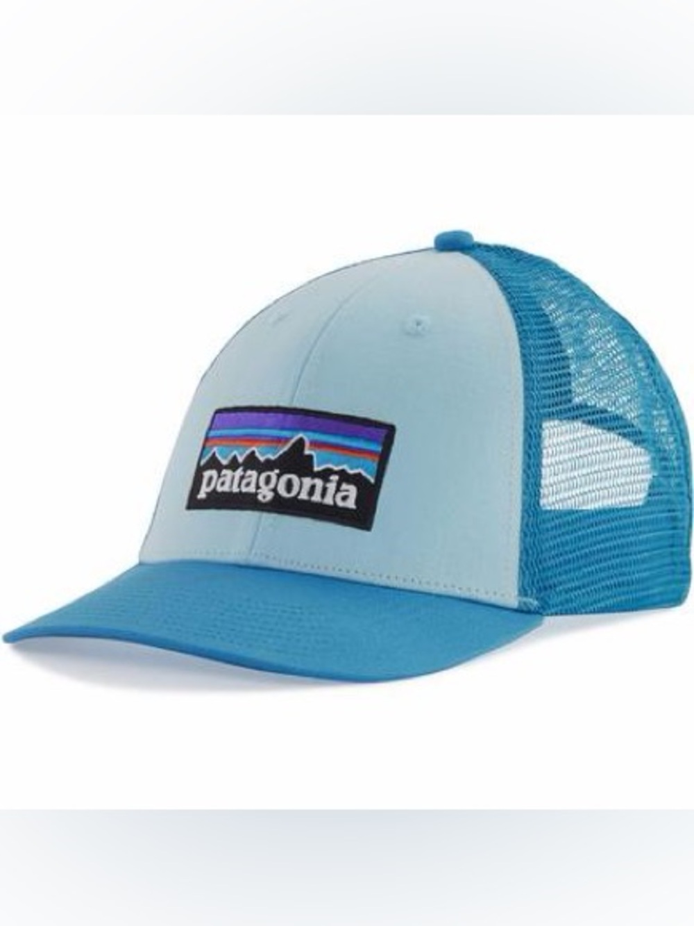 Patagonia P-6 Logo Trucker Hat Blue Snapback Mesh Cap NWT One Size